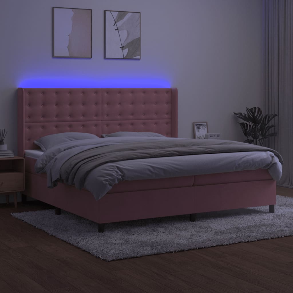 Krevet box spring s madracem LED ružičasti 200x200cm baršunasti