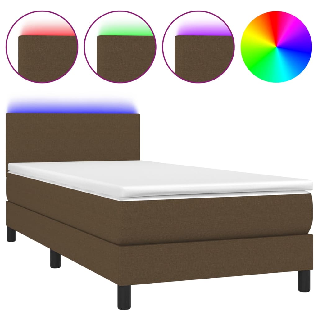 Krevet box spring s madracem LED tamnosmeđi 80 x 200 cm tkanina