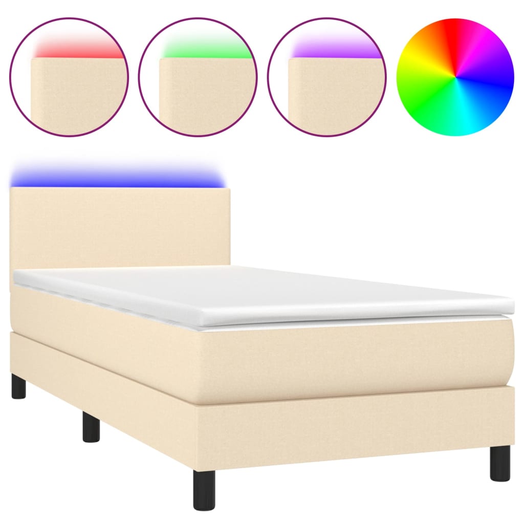 Krevet box spring s madracem LED krem 80 x 200 cm od tkanine