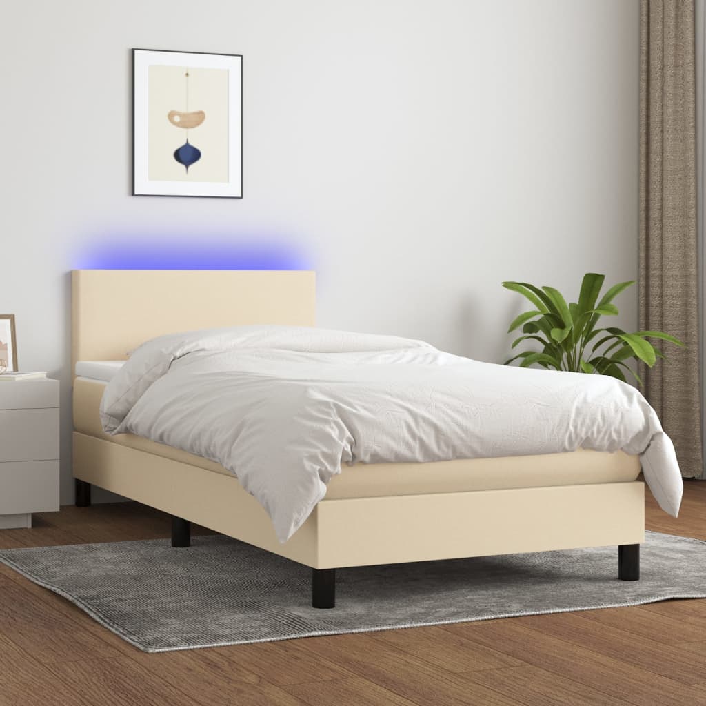 Krevet box spring s madracem LED krem 80 x 200 cm od tkanine