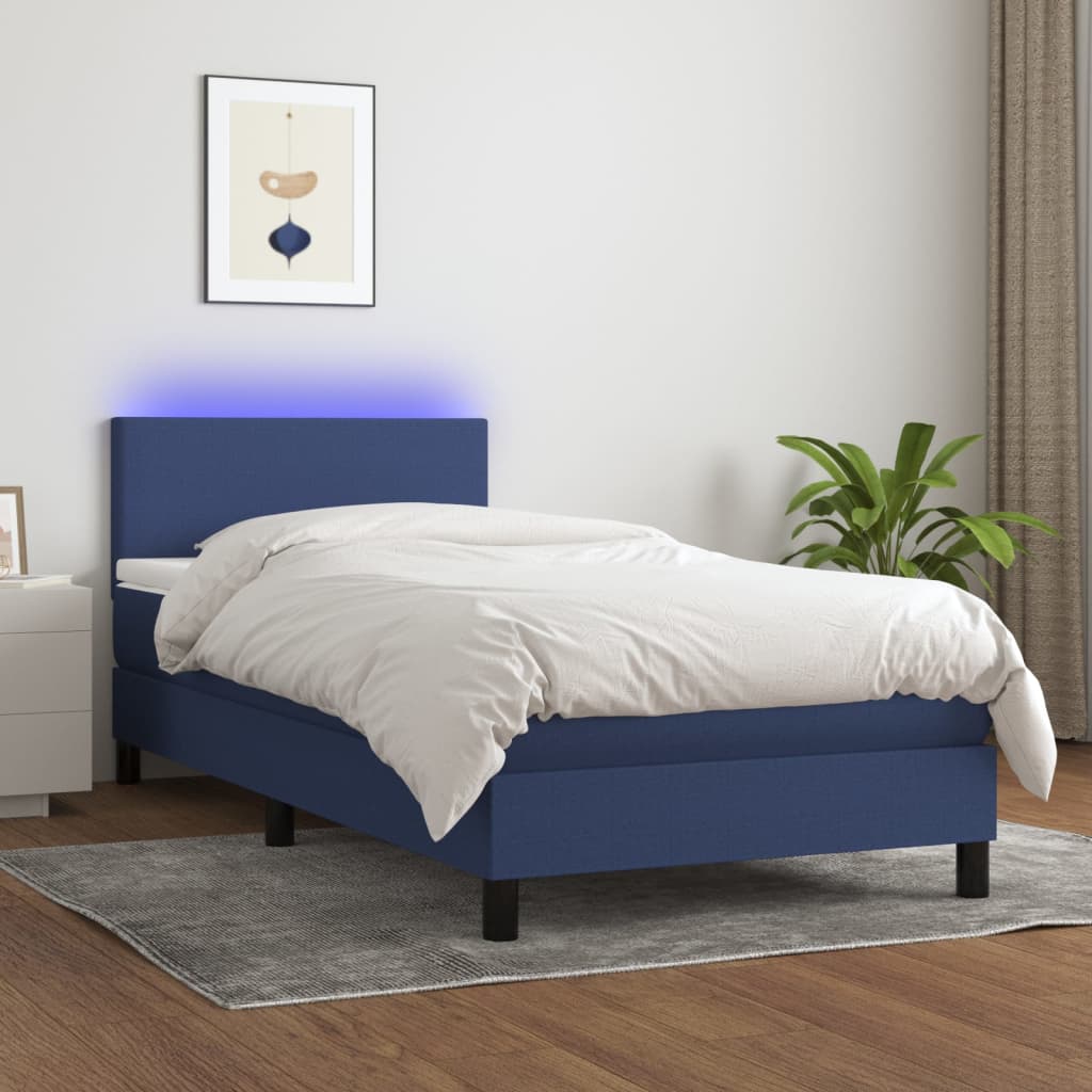 Krevet box spring s madracem LED plavi 90x190 cm od tkanine