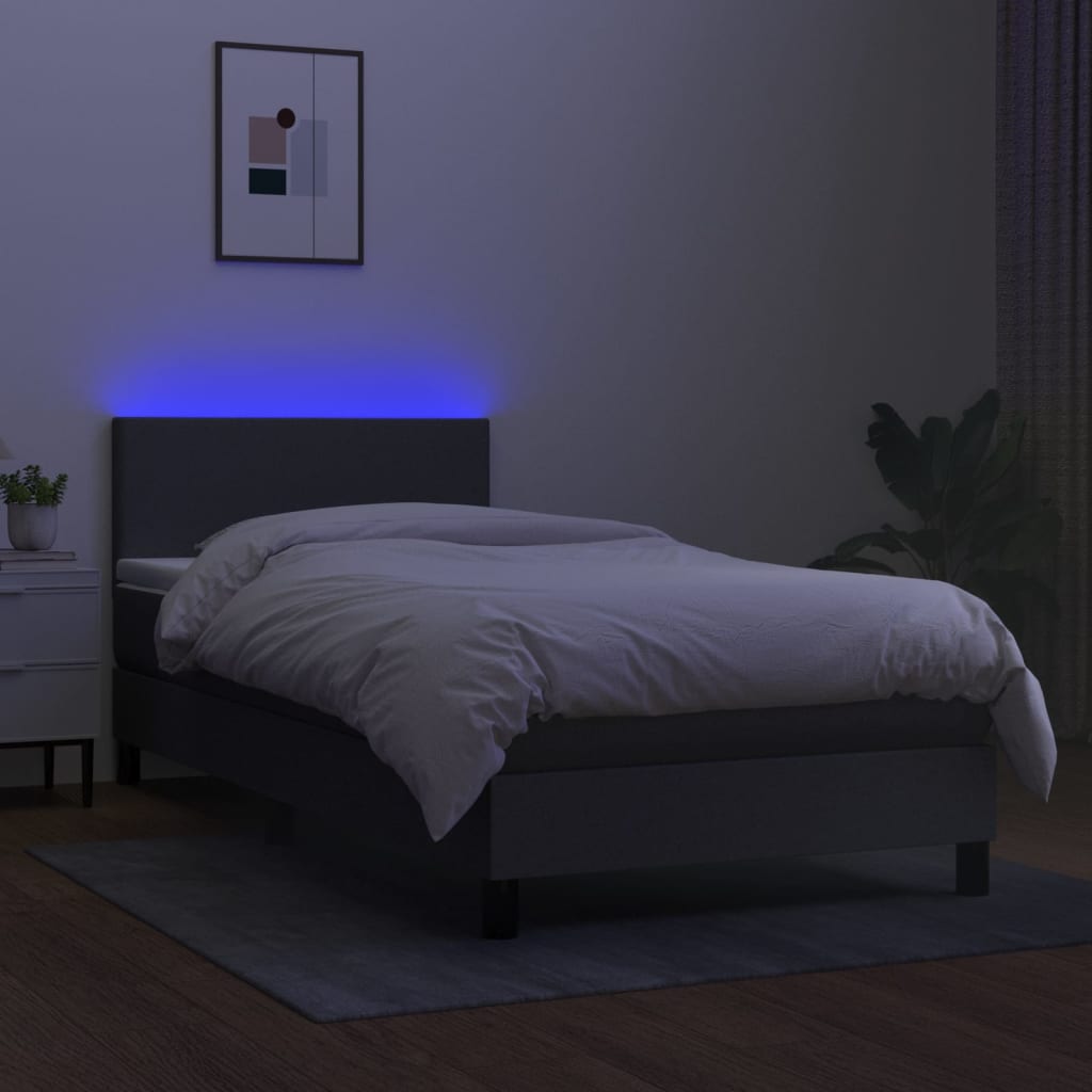 Krevet box spring s madracem LED tamnosivi 100x200 cm tkanina