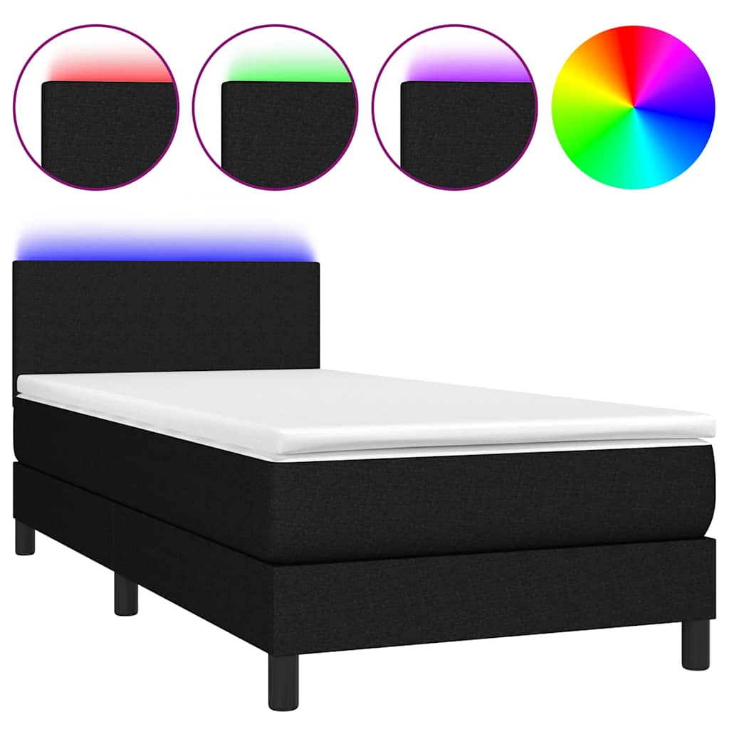 Krevet box spring s madracem LED crni 100x200 cm od tkanine