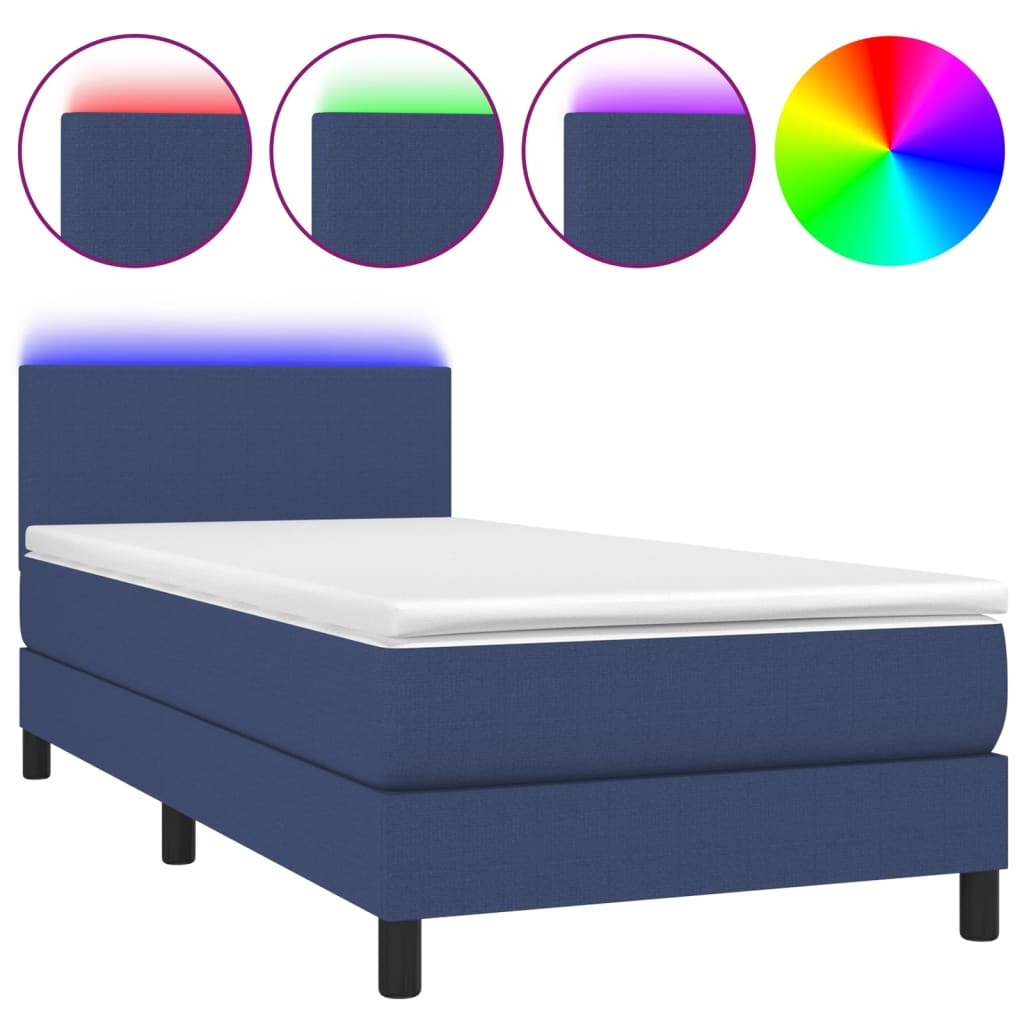 Krevet box spring s madracem LED plavi 100x200 cm od tkanine
