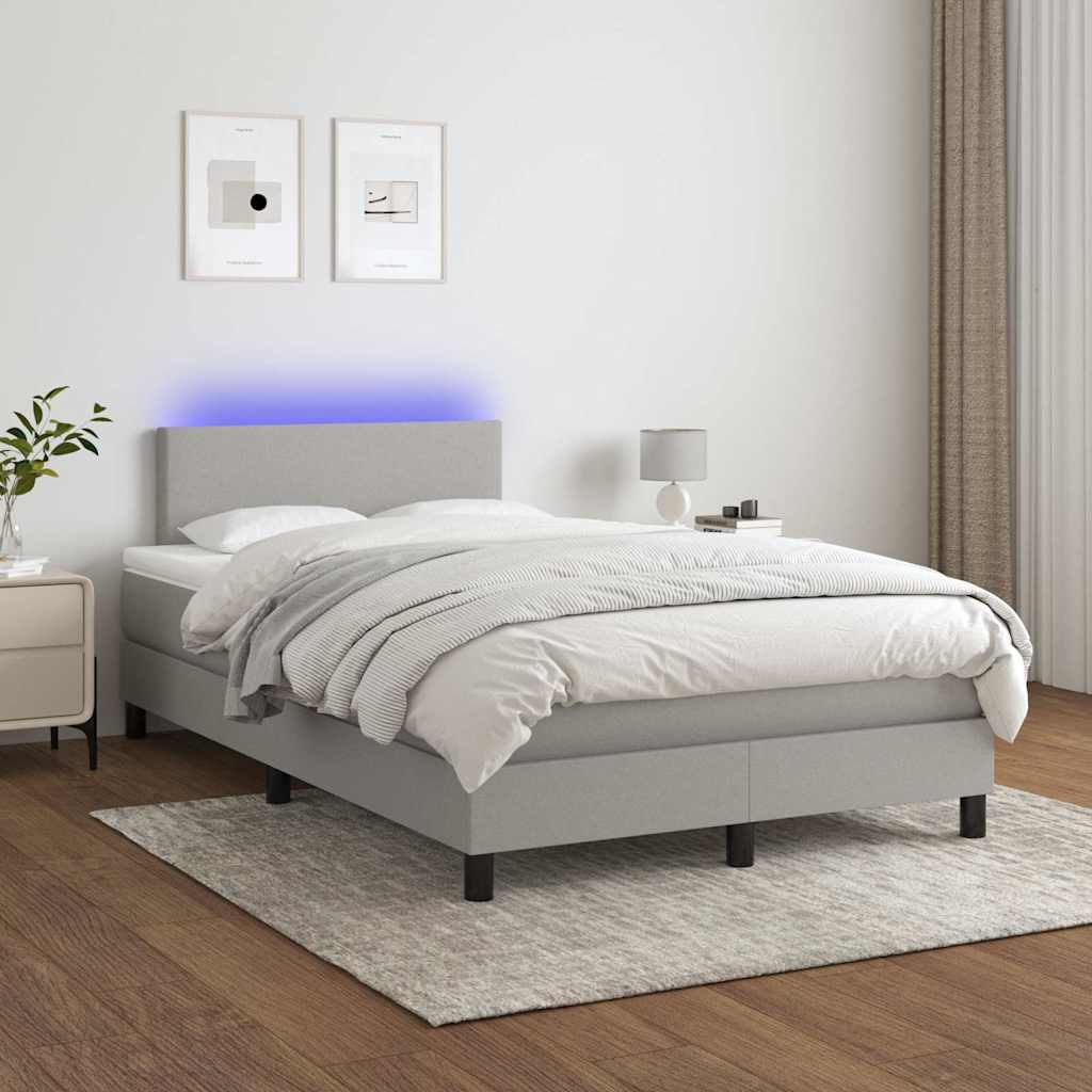 Krevet box spring s madracem LED svjetlosivi 120x200 cm tkanina