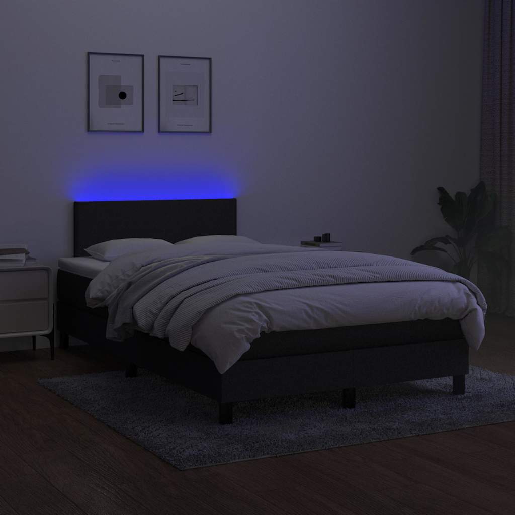 Krevet box spring s madracem LED crni 120 x 200 cm od tkanine