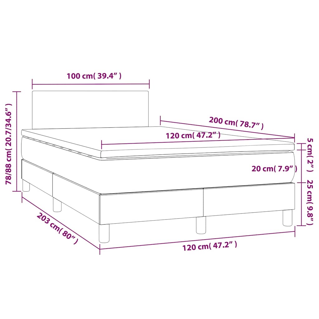 Krevet box spring s madracem LED crni 120 x 200 cm od tkanine