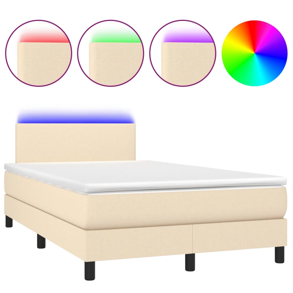 Krevet box spring s madracem LED krem 120 x 200 cm od tkanine