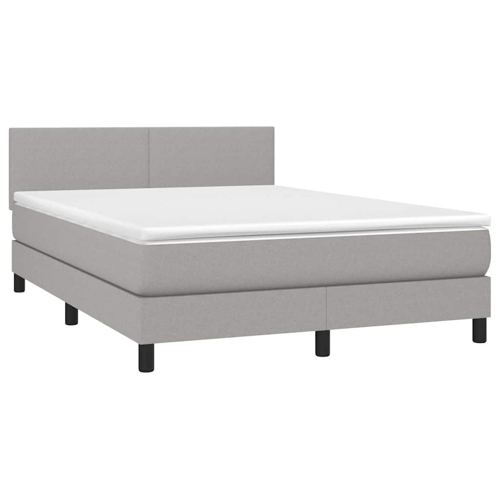Krevet box spring s madracem LED svjetlosivi 140x190 cm tkanina