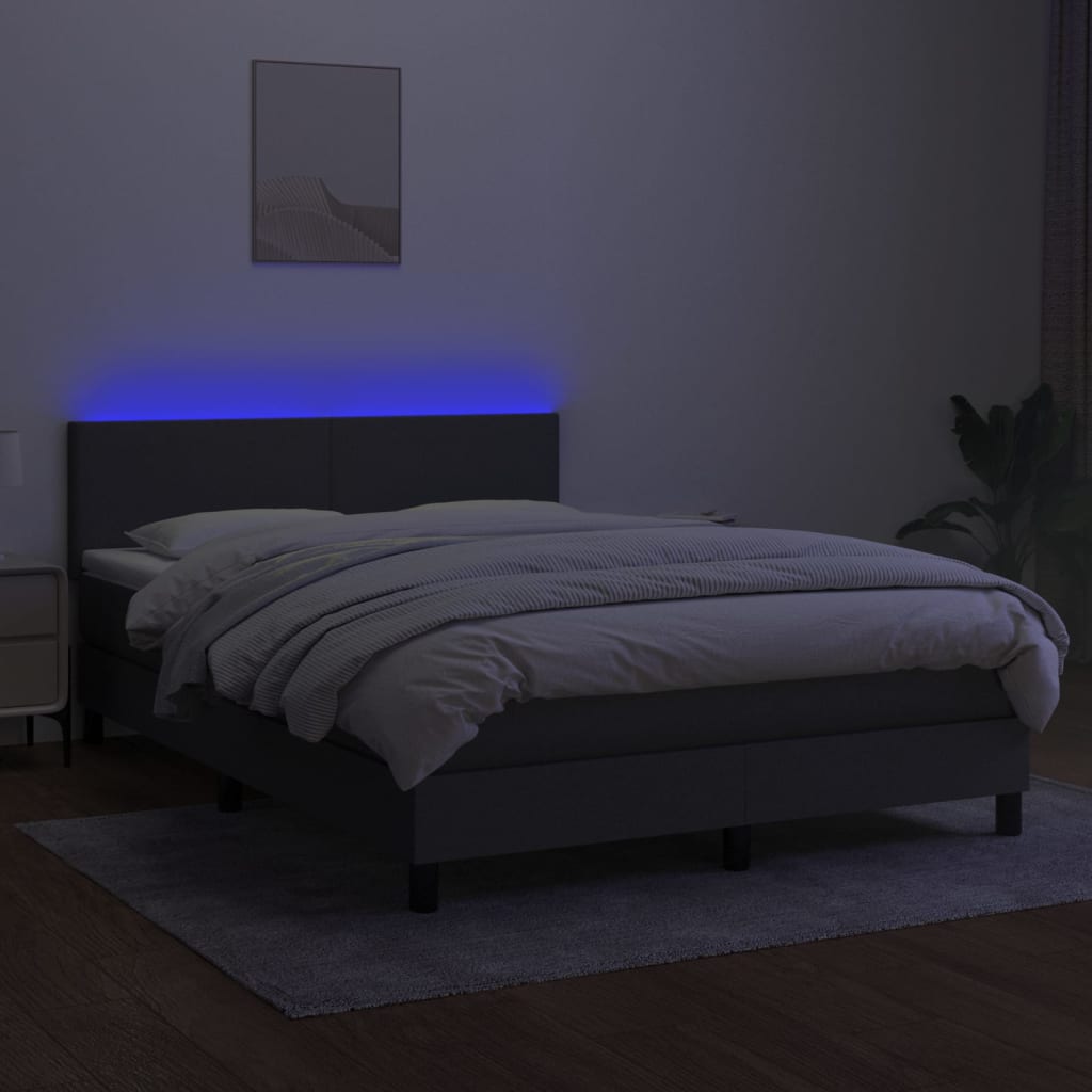 Krevet box spring s madracem LED tamnosivi 140x190 cm tkanina