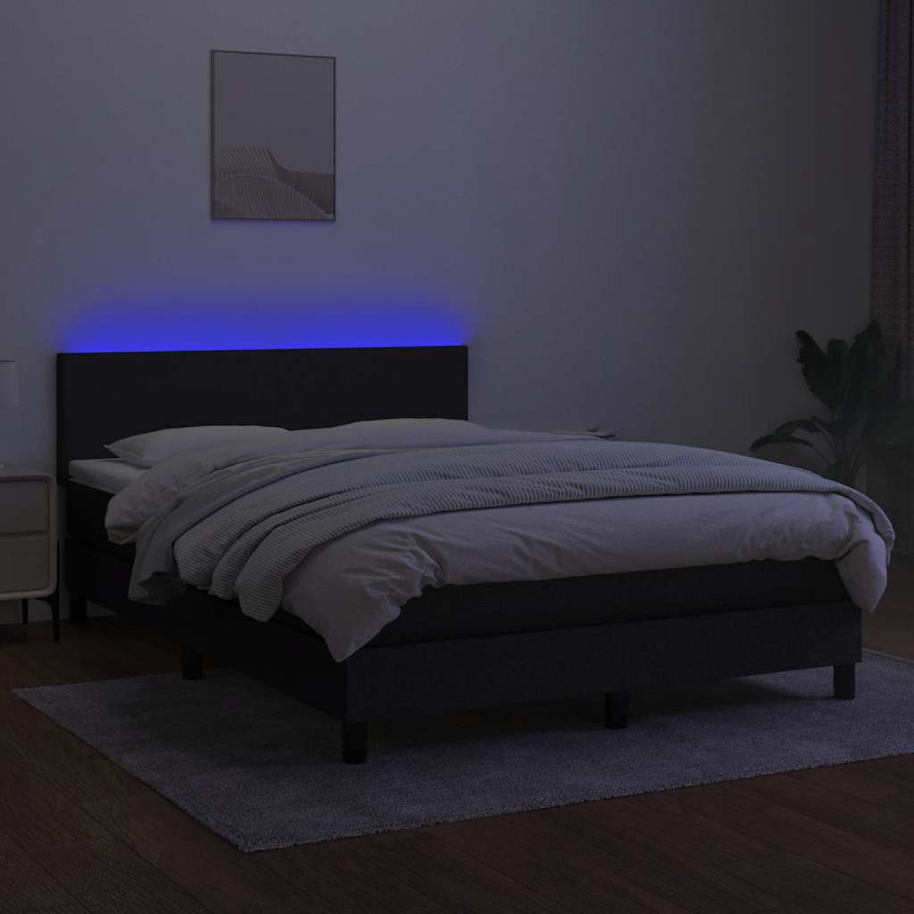 Krevet box spring s madracem LED crni 140x190 cm od tkanine