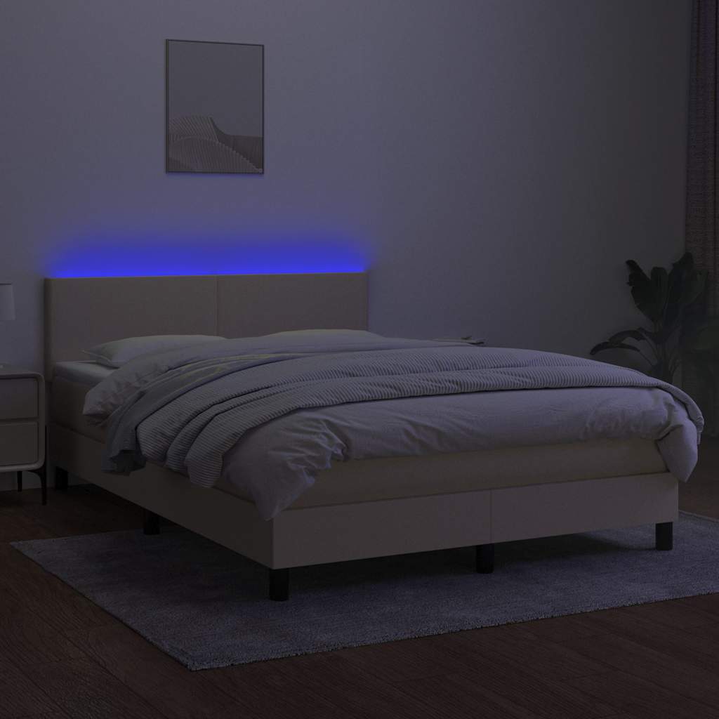 Krevet box spring s madracem LED krem 140x190 cm od tkanine