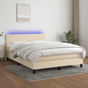 Krevet box spring s madracem LED krem 140x190 cm od tkanine