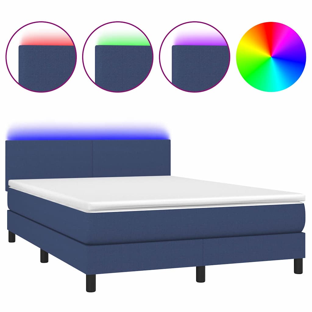 Krevet box spring s madracem LED plavi 140x190 cm od tkanine