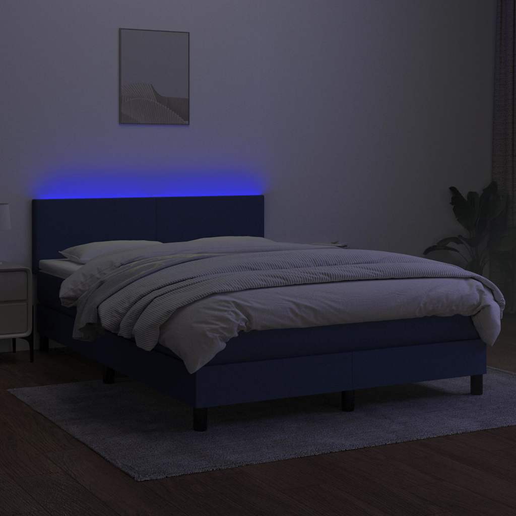 Krevet box spring s madracem LED plavi 140x190 cm od tkanine