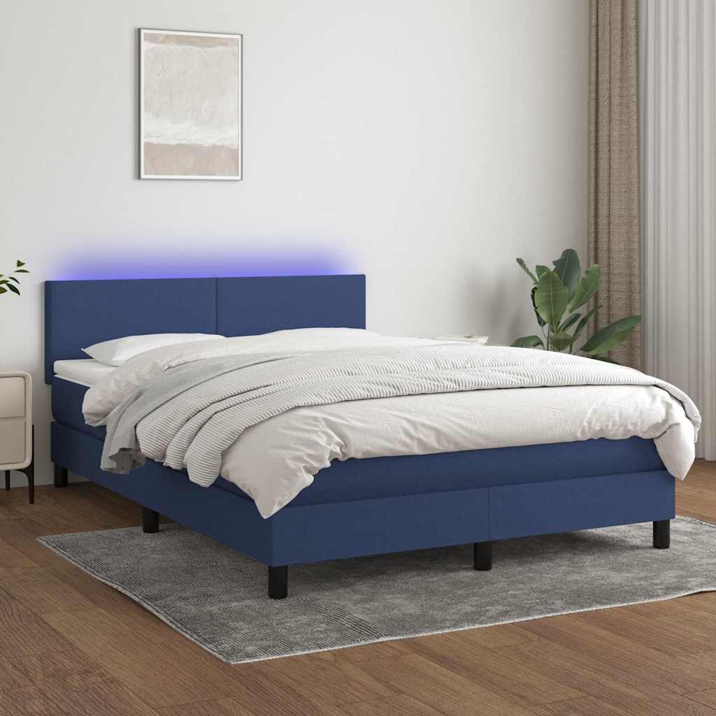 Krevet box spring s madracem LED plavi 140x190 cm od tkanine