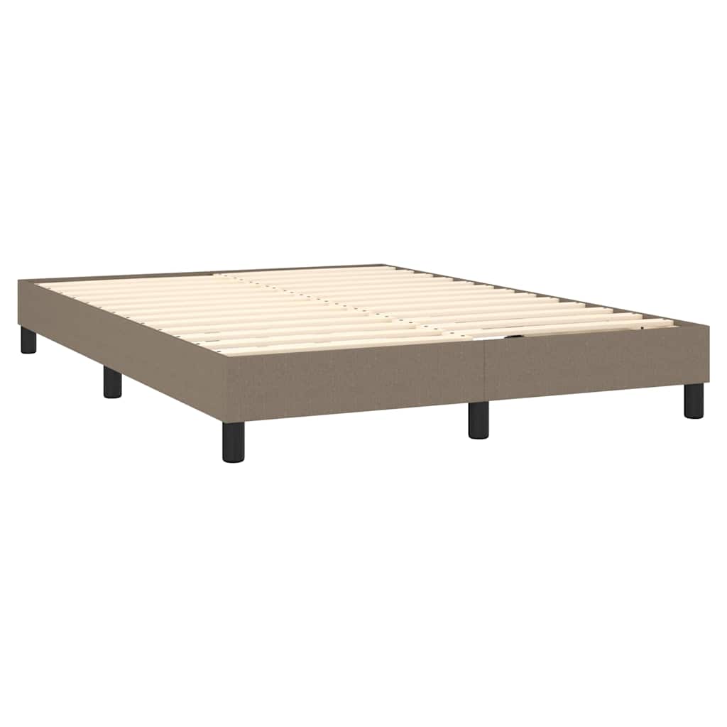 Krevet box spring s madracem LED smeđesivi 140x200 cm tkanina