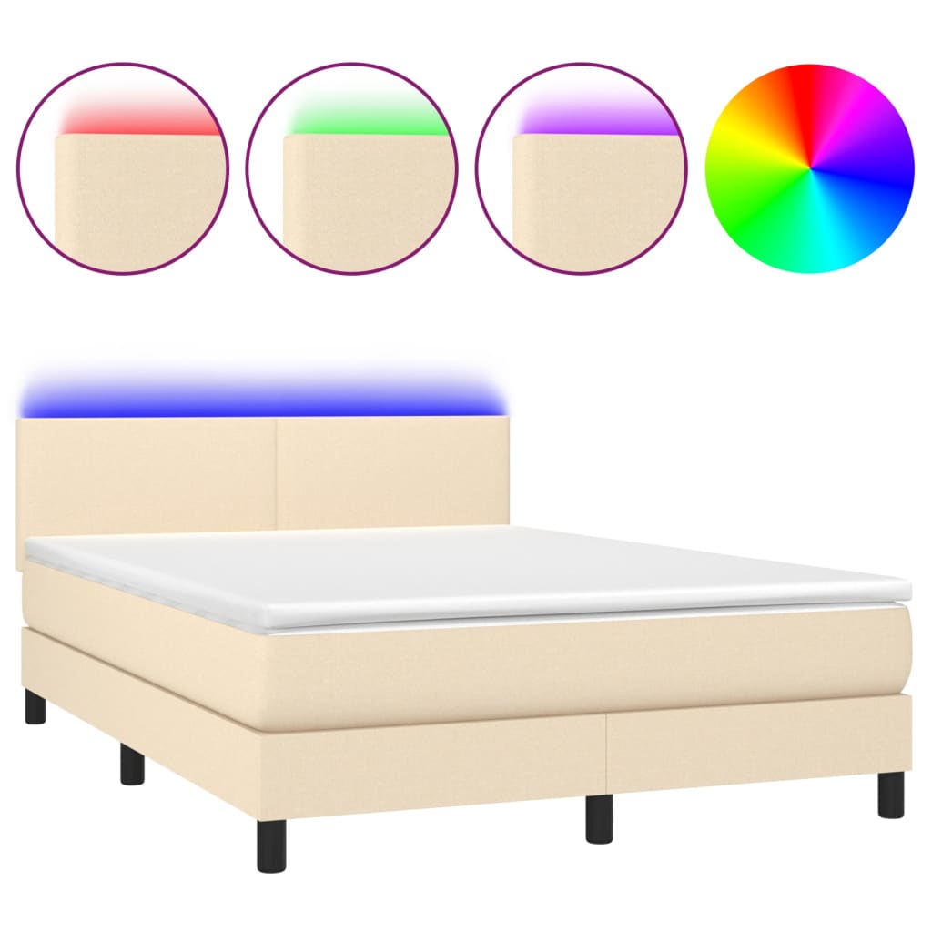 Krevet box spring s madracem LED krem 140x200 cm od tkanine