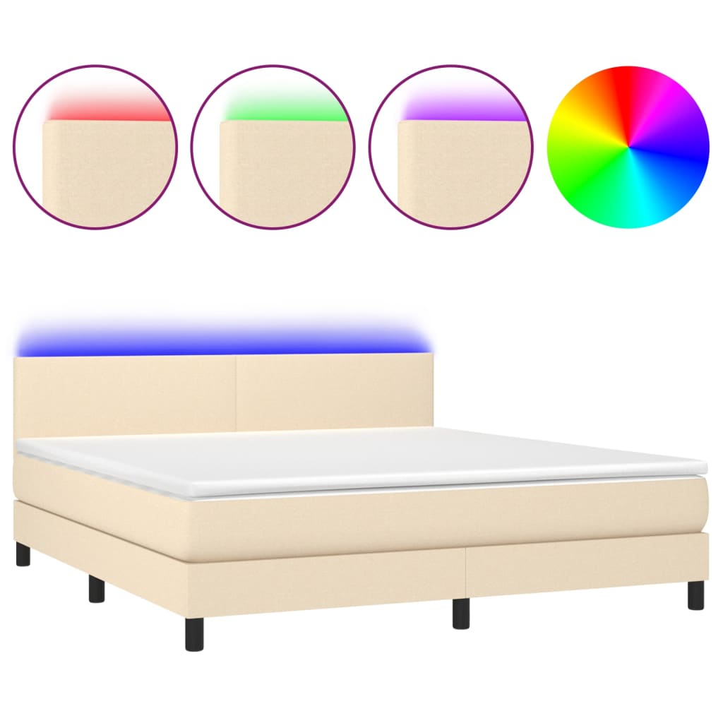 Krevet box spring s madracem LED krem 160x200 cm od tkanine