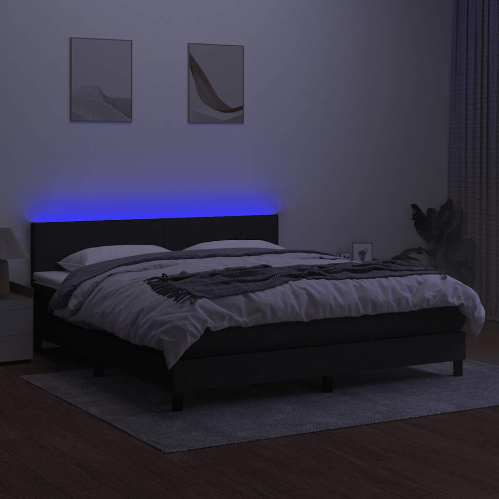 Krevet box spring s madracem LED crni 180x200 cm od tkanine