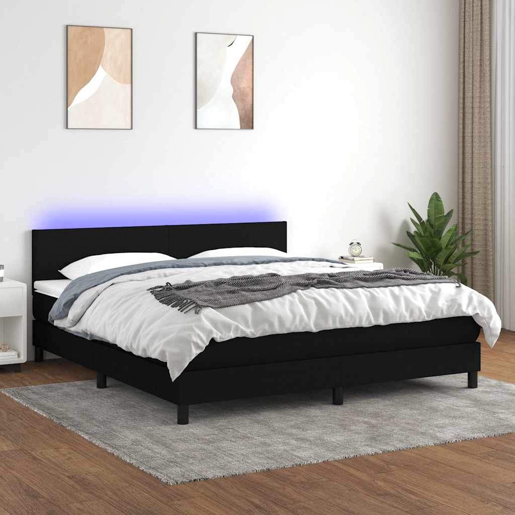 Krevet box spring s madracem LED crni 180x200 cm od tkanine