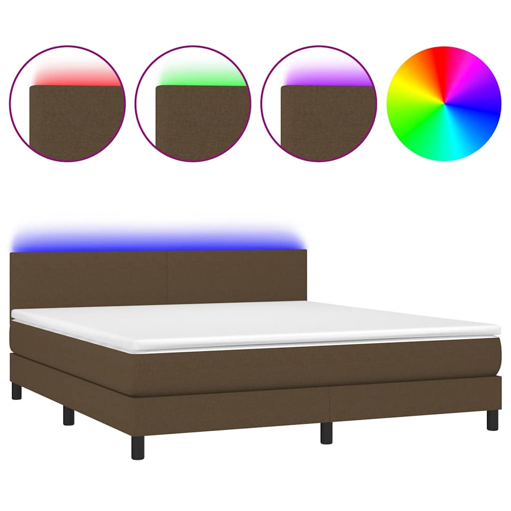 Krevet box spring s madracem LED tamnosmeđi 180x200 cm tkanina