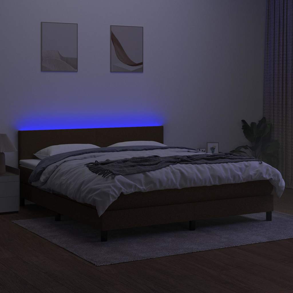Krevet box spring s madracem LED tamnosmeđi 180x200 cm tkanina