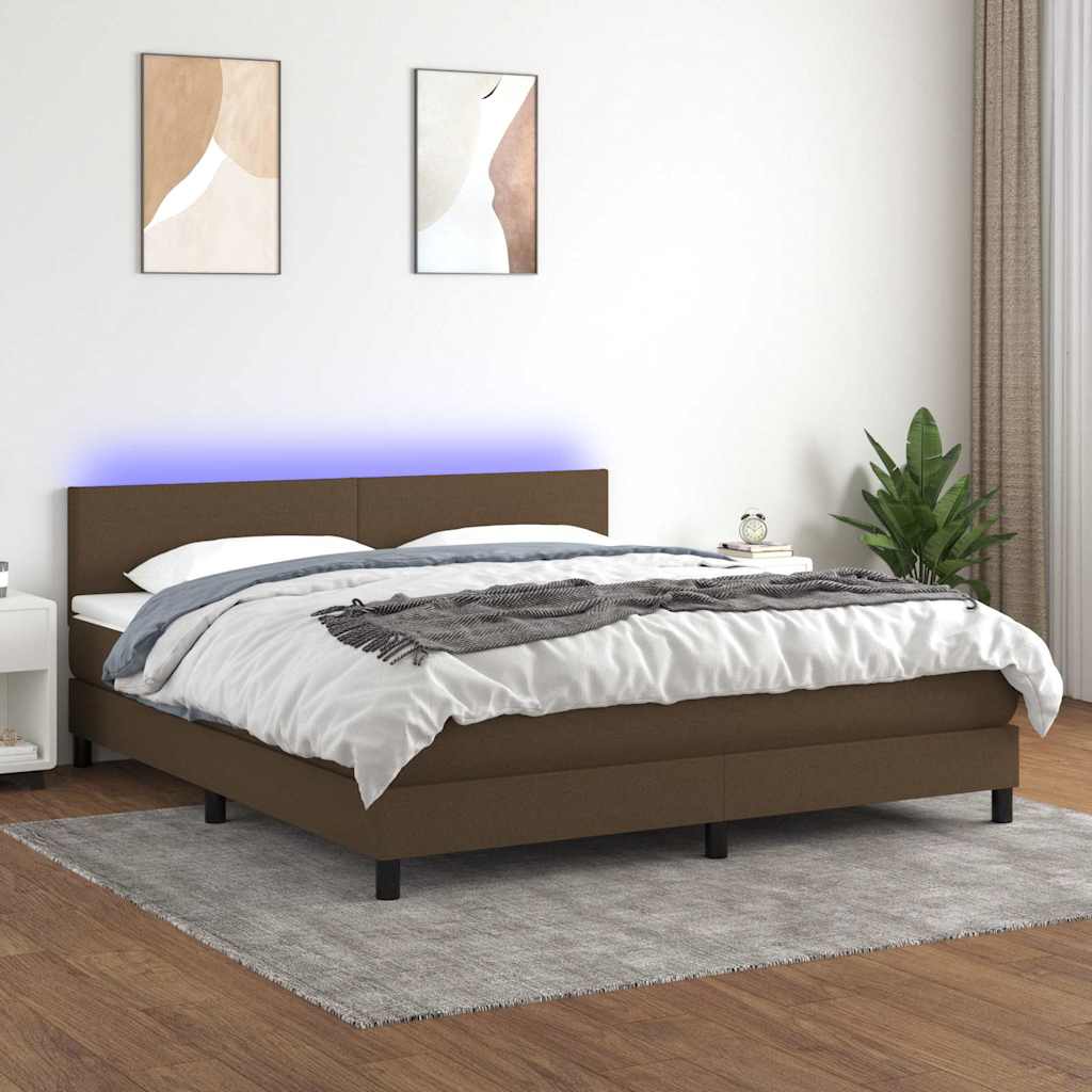 Krevet box spring s madracem LED tamnosmeđi 180x200 cm tkanina