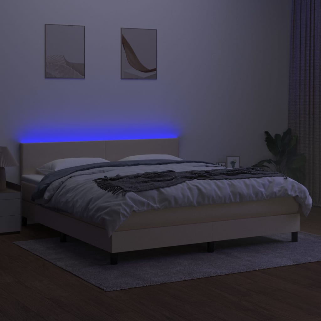 Krevet box spring s madracem LED krem 180x200 cm od tkanine