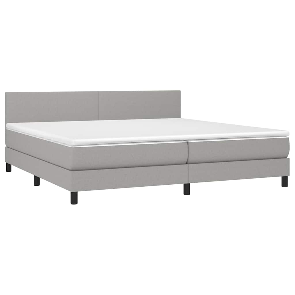 Krevet box spring s madracem LED svjetlosivi 200x200 cm tkanina