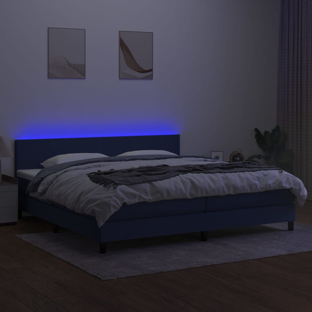 Krevet box spring s madracem LED plavi 200x200 cm od tkanine