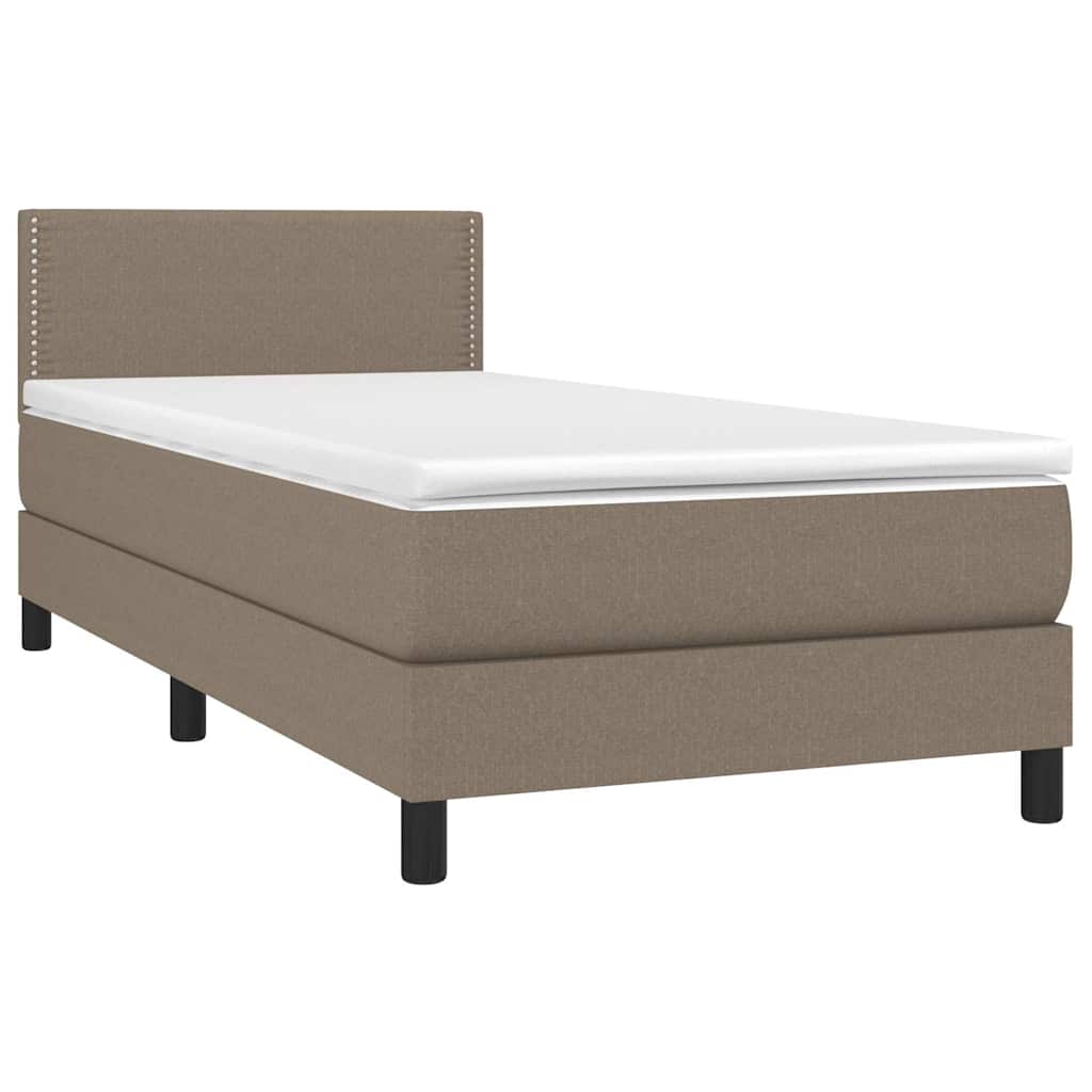 Krevet box spring s madracem LED smeđesivi 90x200 cm tkanina