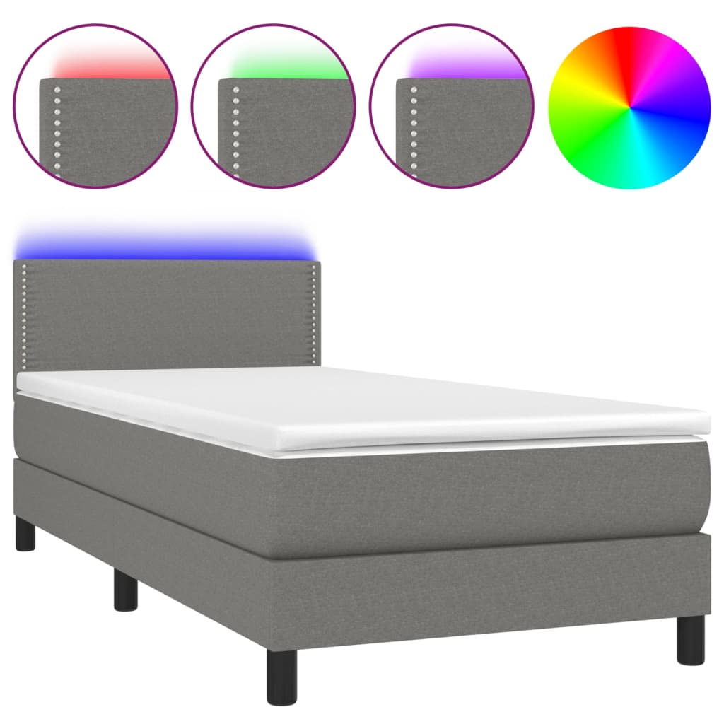 Krevet box spring s madracem LED tamnosivi 100x200 cm tkanina