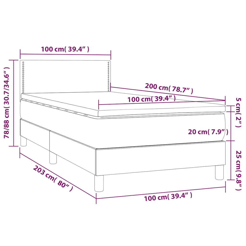 Krevet box spring s madracem LED tamnosivi 100x200 cm tkanina