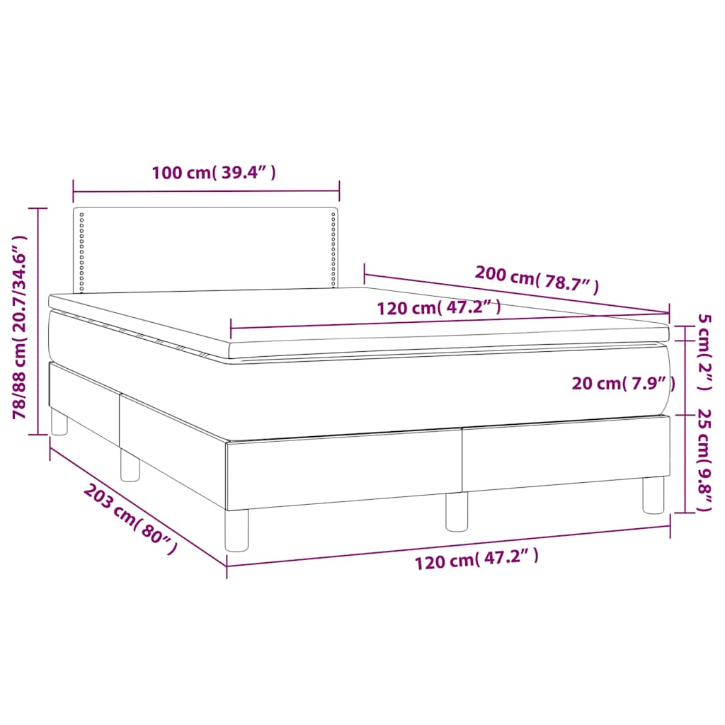 Krevet box spring s madracem LED crni 120 x 200 cm od tkanine