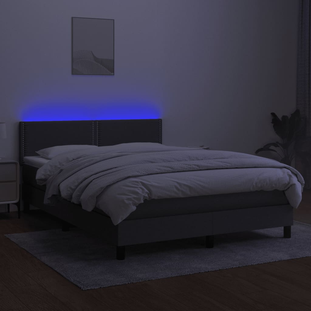 Krevet box spring s madracem LED tamnosivi 140x190 cm tkanina