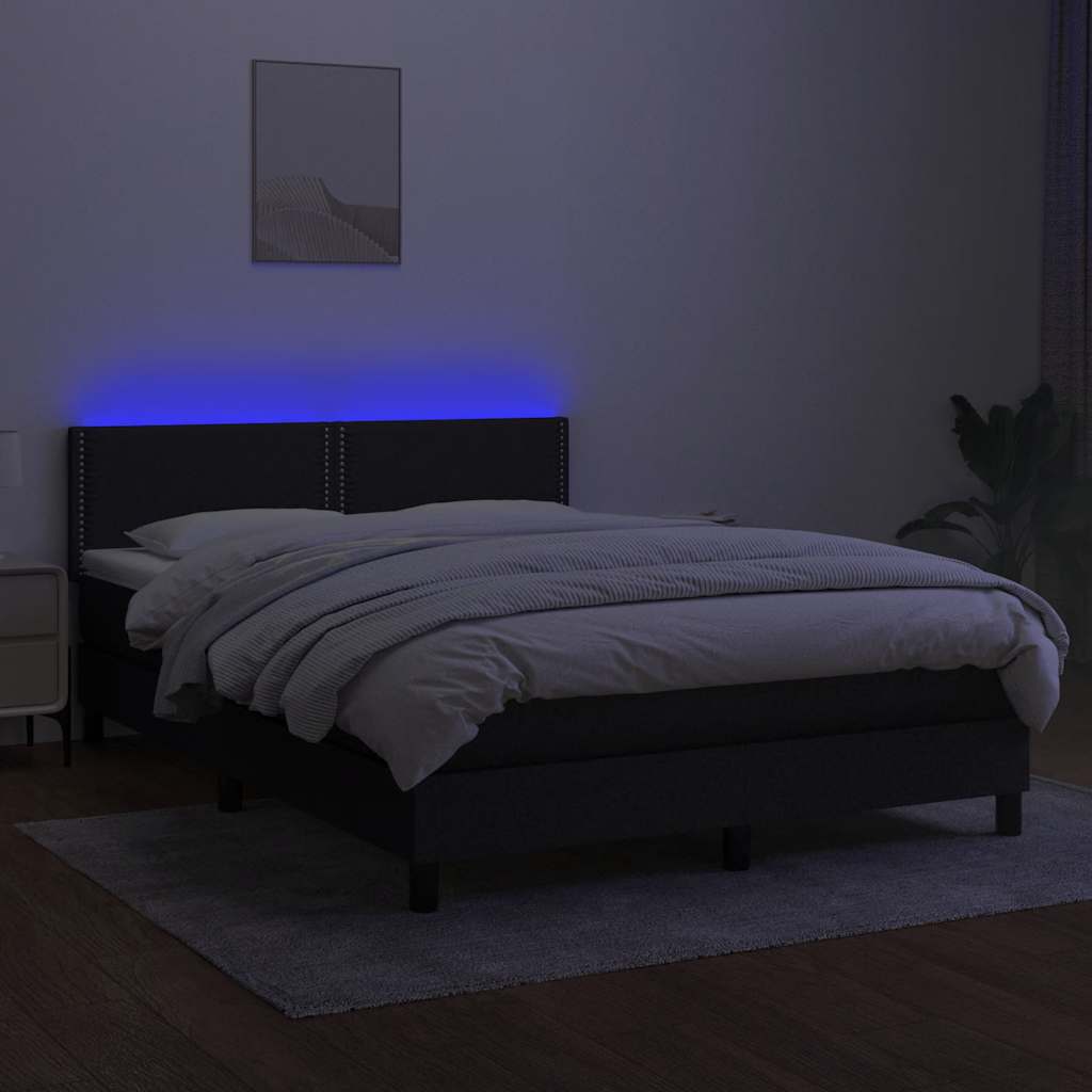 Krevet box spring s madracem LED crni 140x190 cm od tkanine