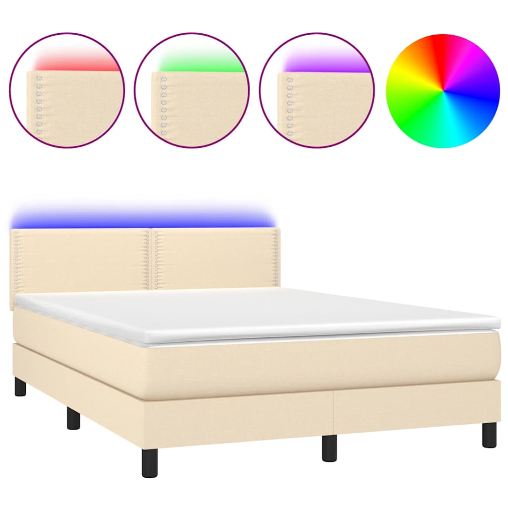 Krevet box spring s madracem LED krem 140x190 cm od tkanine