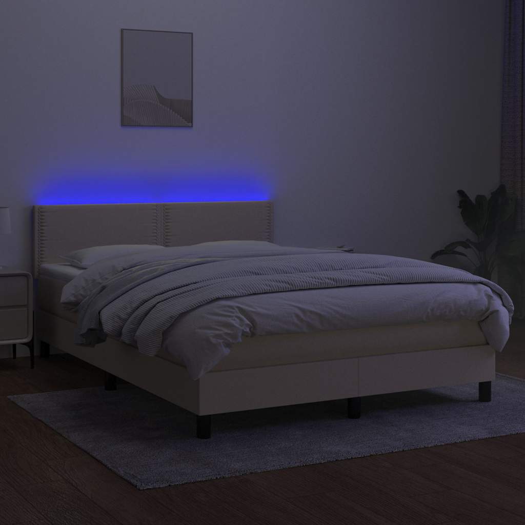 Krevet box spring s madracem LED krem 140x190 cm od tkanine