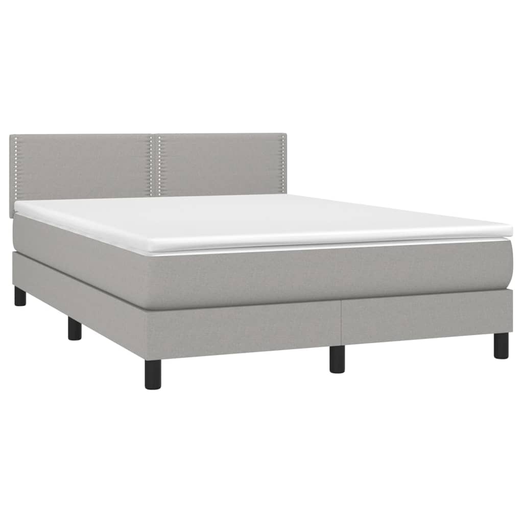 Krevet box spring s madracem LED svjetlosivi 140x200 cm tkanina