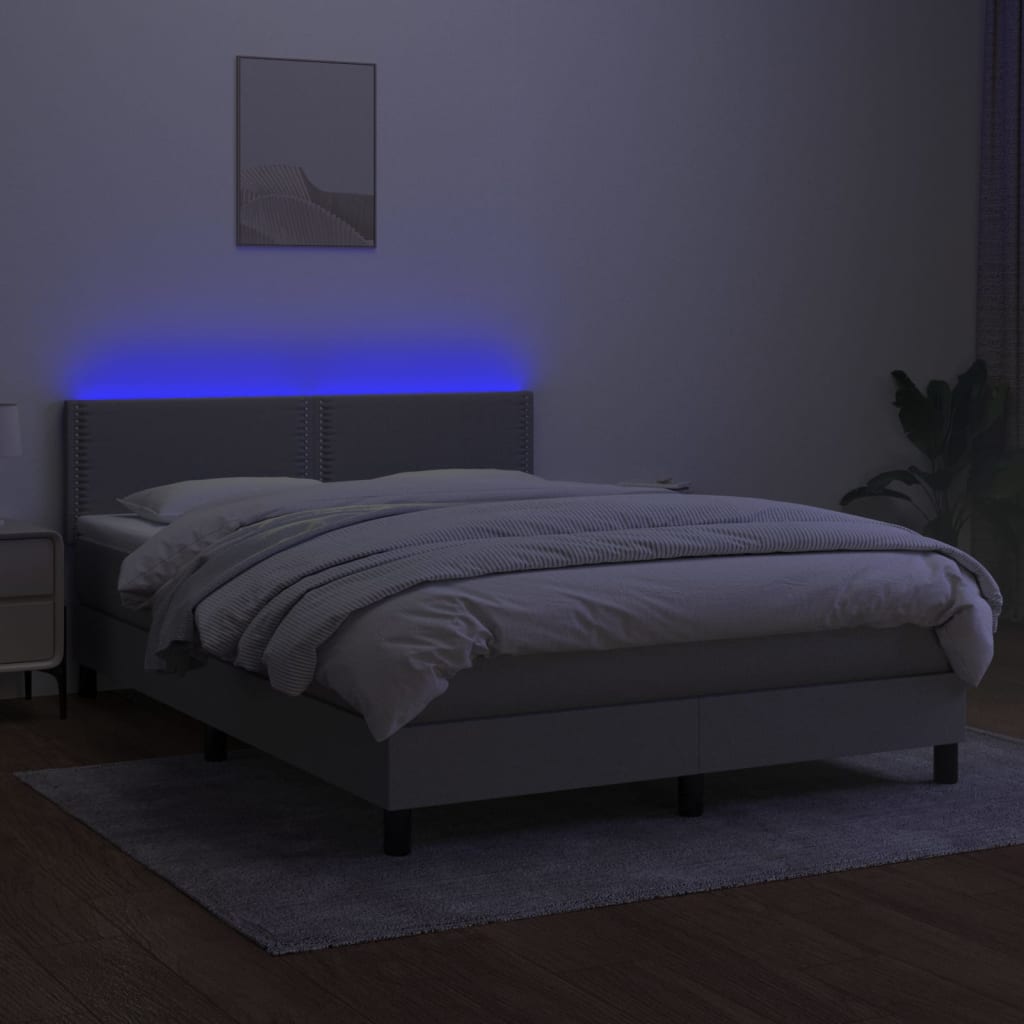 Krevet box spring s madracem LED svjetlosivi 140x200 cm tkanina