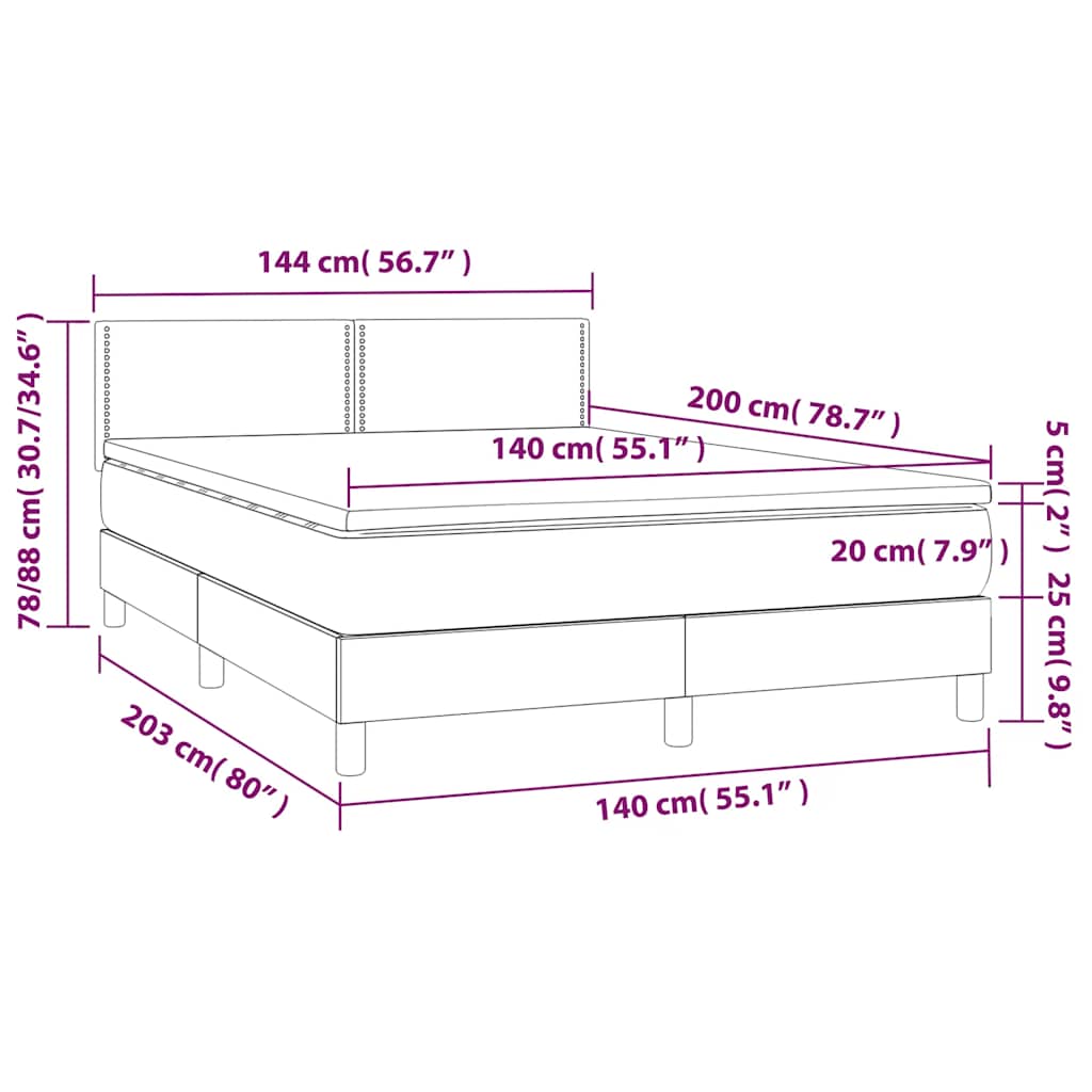Krevet box spring s madracem LED crni 140x200 cm od tkanine