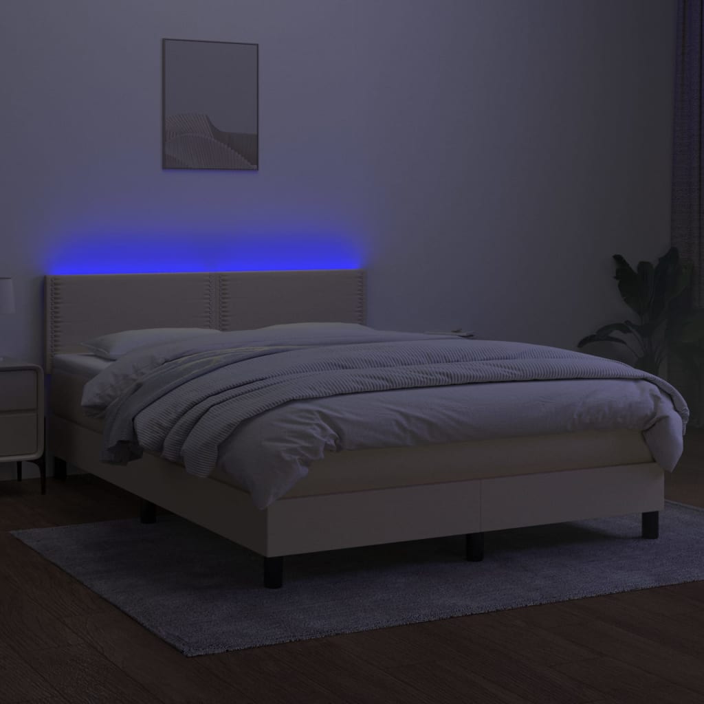 Krevet box spring s madracem LED krem 140x200 cm od tkanine