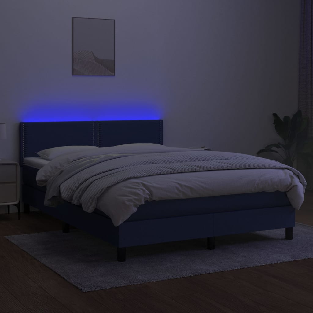 Krevet box spring s madracem LED plavi 140x200 cm od tkanine