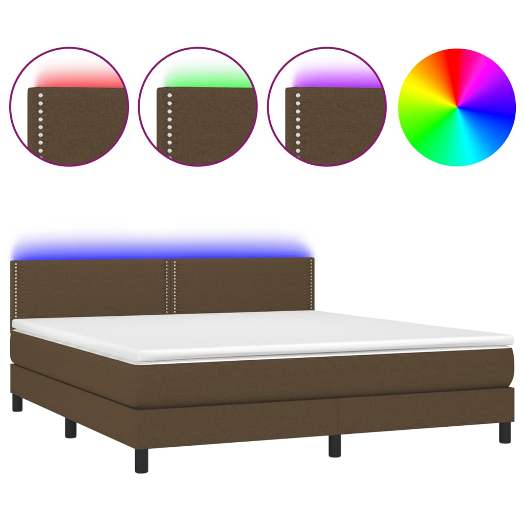 Krevet box spring s madracem LED tamnosmeđi 180x200 cm tkanina