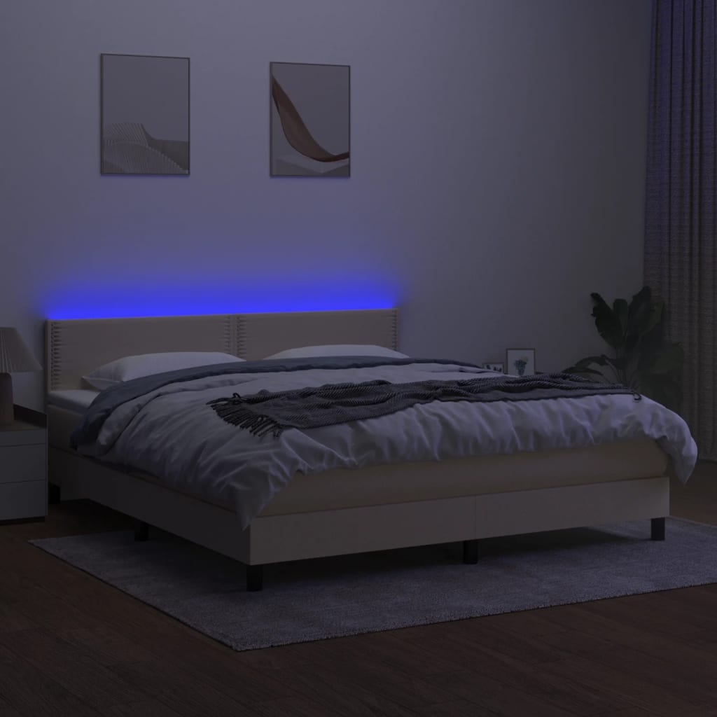Krevet box spring s madracem LED krem 180x200 cm od tkanine