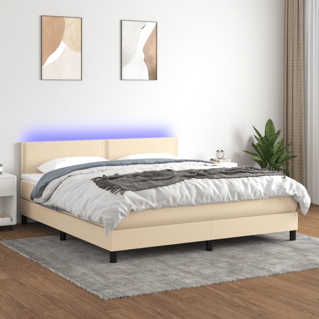Krevet box spring s madracem LED krem 180x200 cm od tkanine