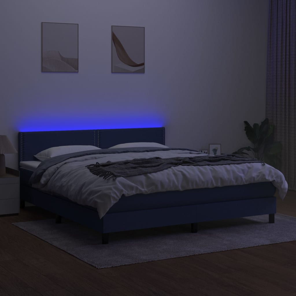 Krevet box spring s madracem LED plavi 180x200 cm od tkanine