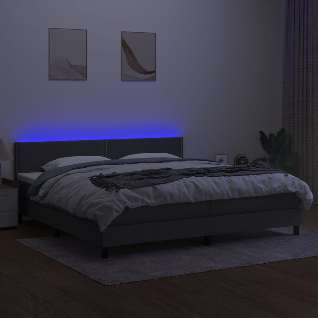 Krevet box spring s madracem LED tamnosivi 200x200 cm tkanina