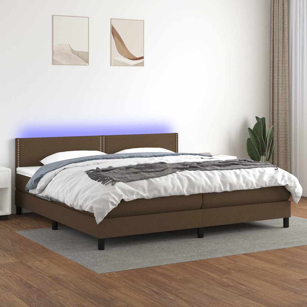 Krevet box spring s madracem LED tamnosmeđi 200x200 cm tkanina